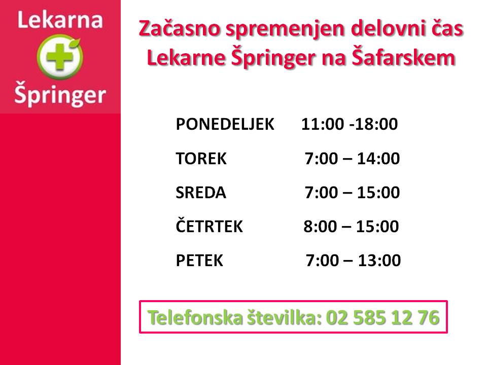 Delovni čas ambulante v Zdravstveni postaji Razkrižje in Lekarne Špringer 1